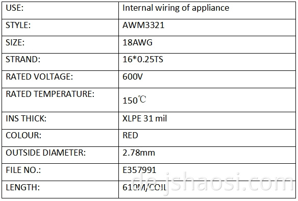 XLPE WIRE UL3321 18# RED